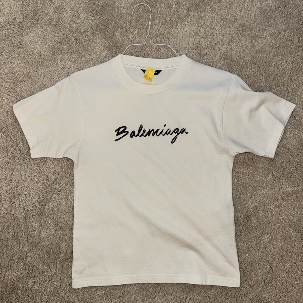 Balenciaga White Crew Neck Tee Iconic Logo